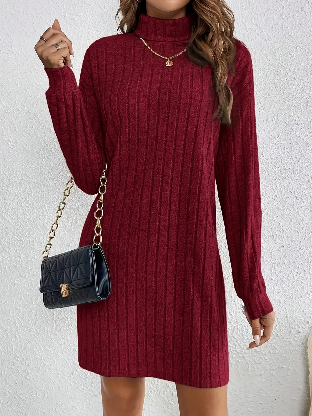 Noemi | Ribbed Turtleneck Long Sleeve Dress for Women