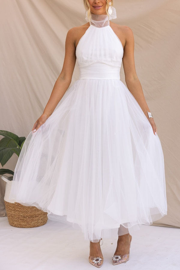 Barbara | Halterneck A-Line Tulle Midi Dress for Women