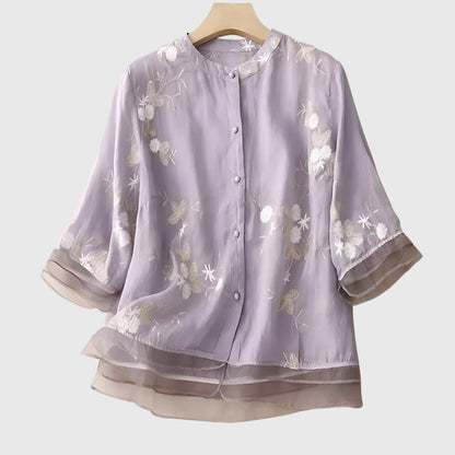Nellie | Women's Embroidered V-Neck Loose Fit Blouse