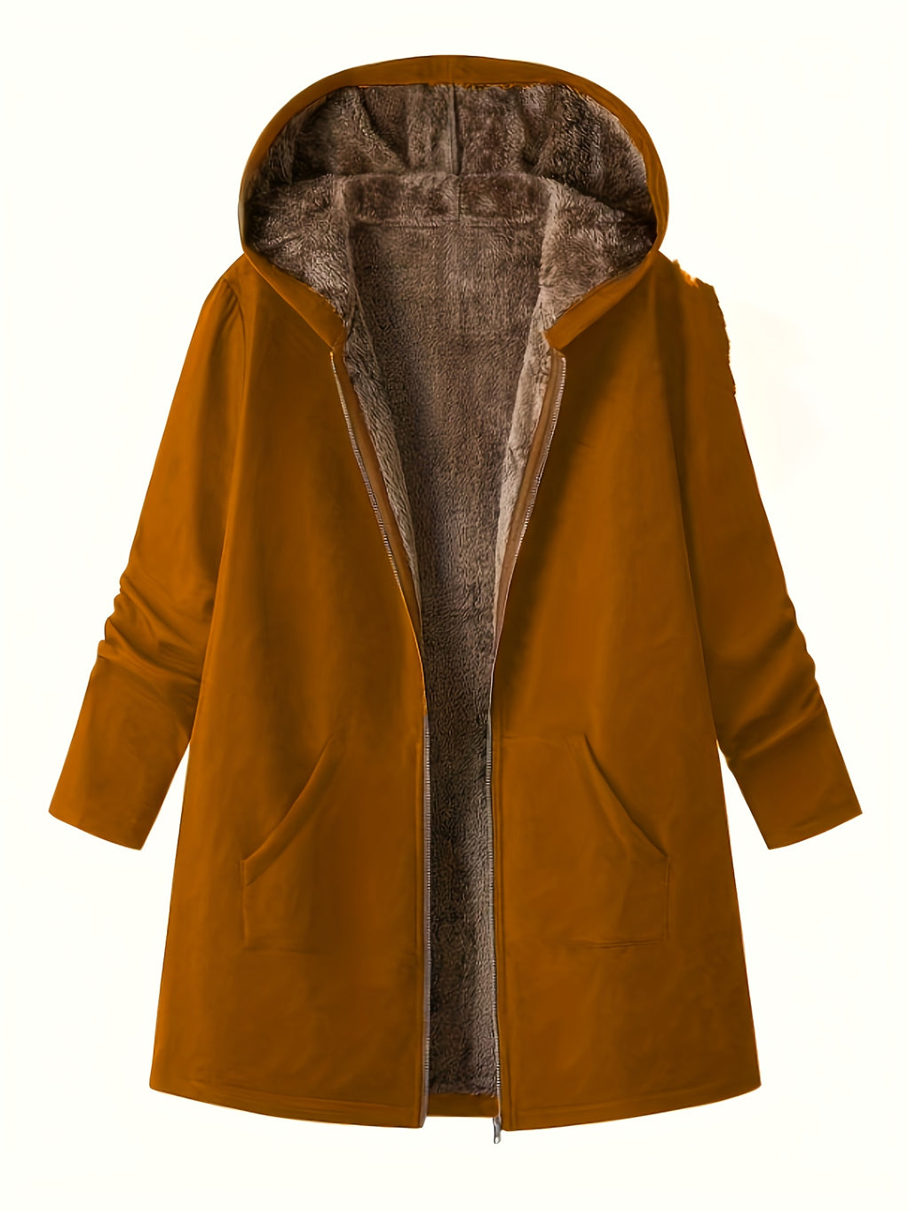 Bodil | Longline Hooded Fleece-Lined Open-Front Coat for Women