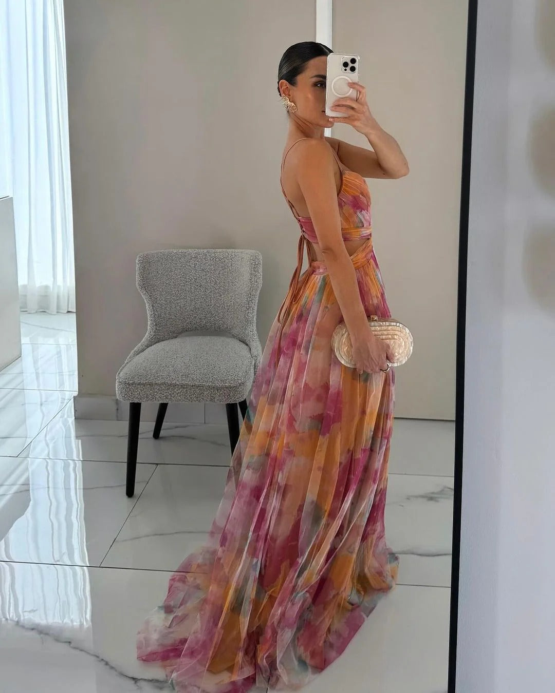 Louisa | Floral V-Neck Maxi Dress with Train for Women