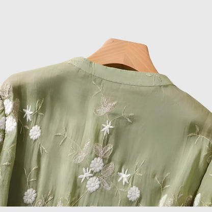 Nellie | Women's Embroidered V-Neck Loose Fit Blouse