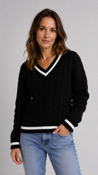 Blanche | Cable Knit V-Neck Knitted Sweater for Women