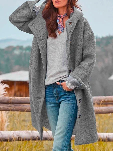 Shay | Women's Long Coat Relaxed-Fit Button Front Winter