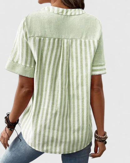 Gigi | Women's Striped Blouse Relaxed-Fit V-Neck Long Sleeve