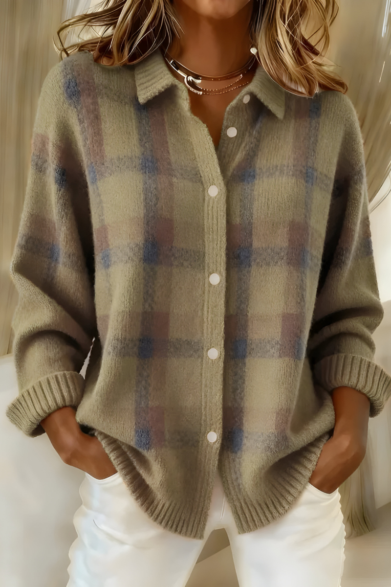 Reyva | Checked Ribbed Knit Cardigan for Women
