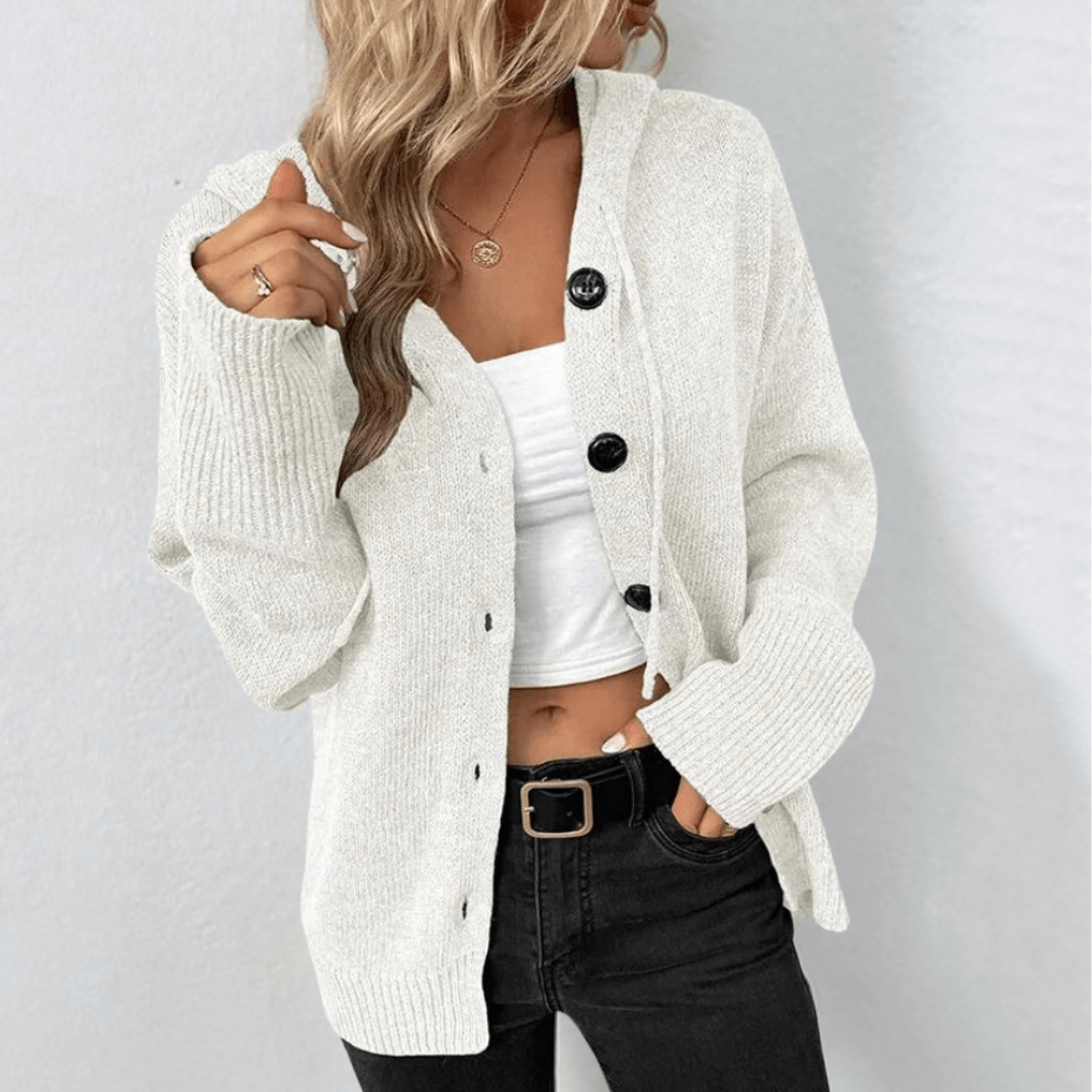 Alexa | Ribbed Hooded Button-Front Cardigan for Women