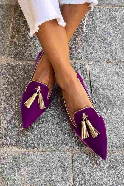 Amelie | Women's Tassel Loafers - Pointed Toe Slip-On Flats
