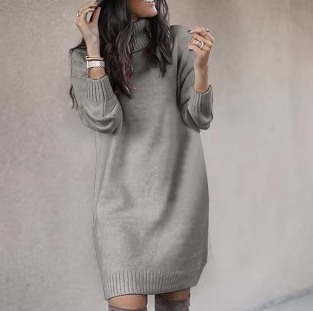 Hetty | Ribbed Knit Roll-Neck Sweater Dress for Women