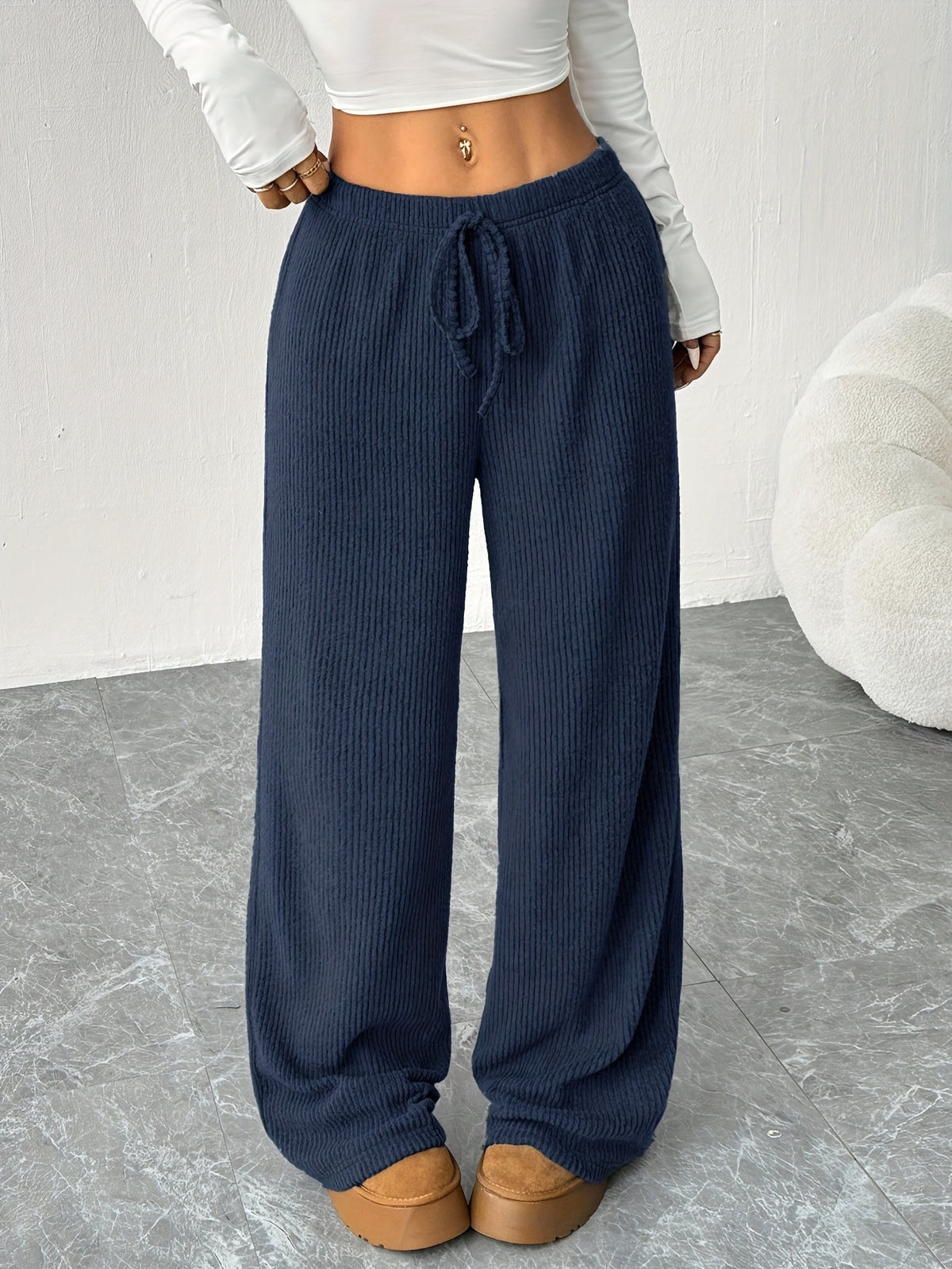 Erna | Ribbed Wide-Leg Sweatpants with Drawstring for Women