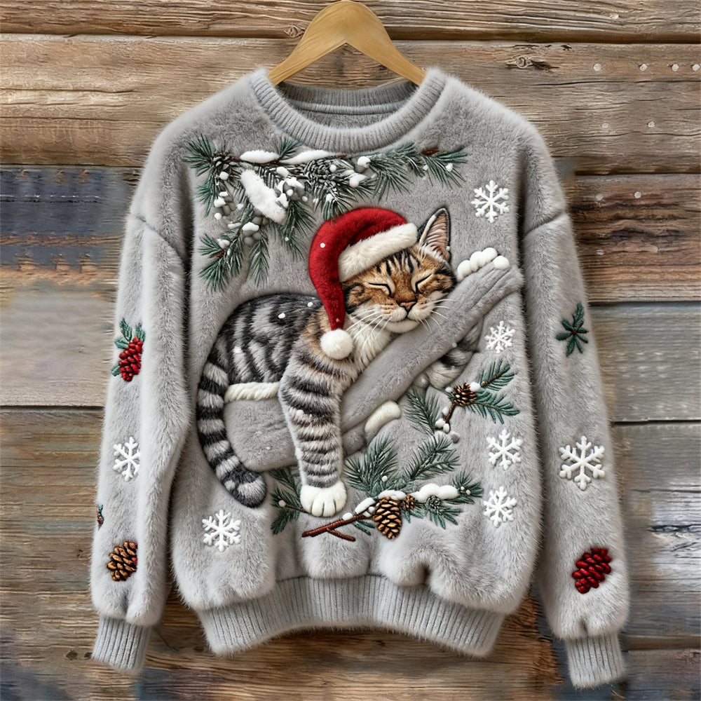 Otje | Christmas Sweater for Women with Cat Print Crew Neck