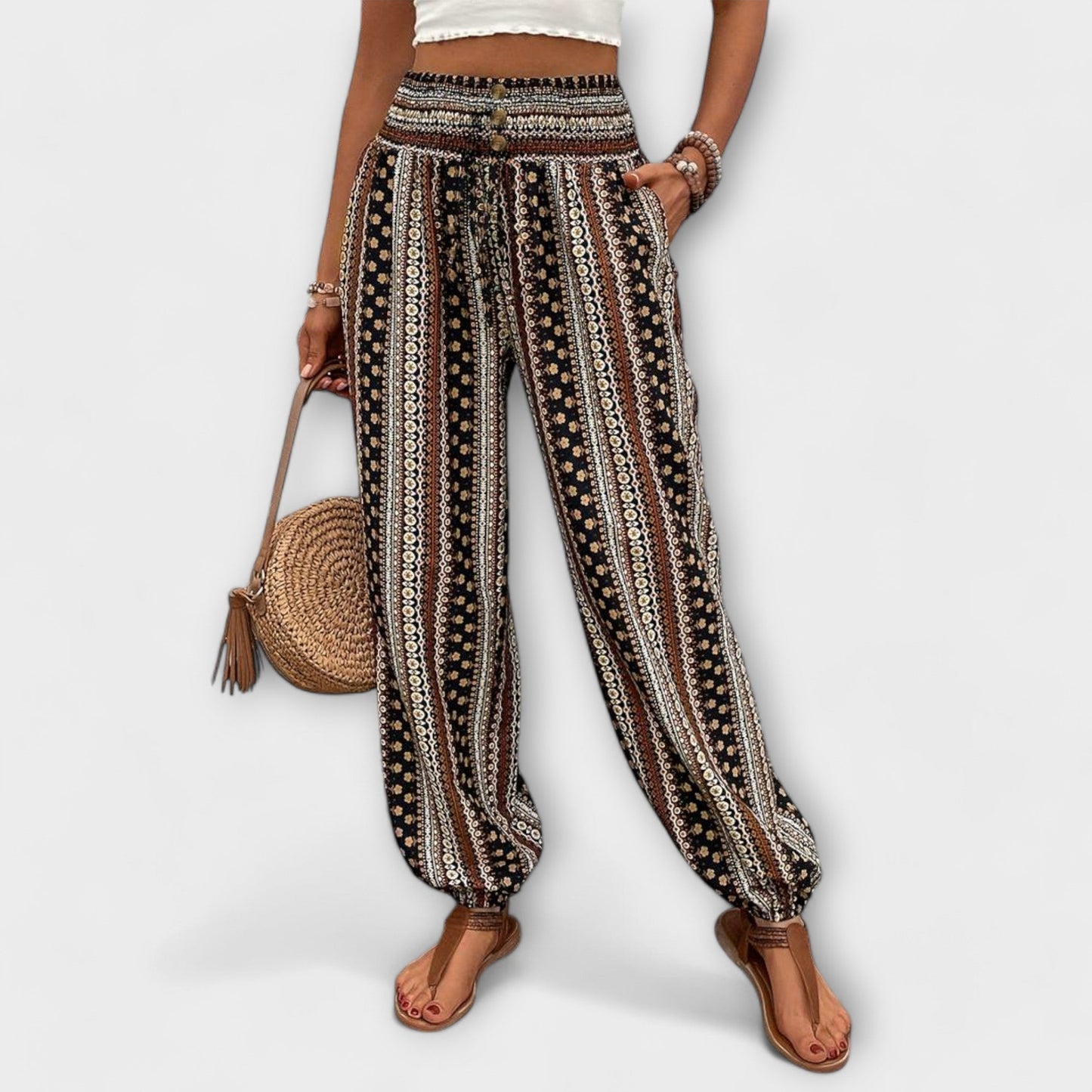 Scarlett | Women's Wide Leg Pants Ethnic Graphic Print – Casual Chic