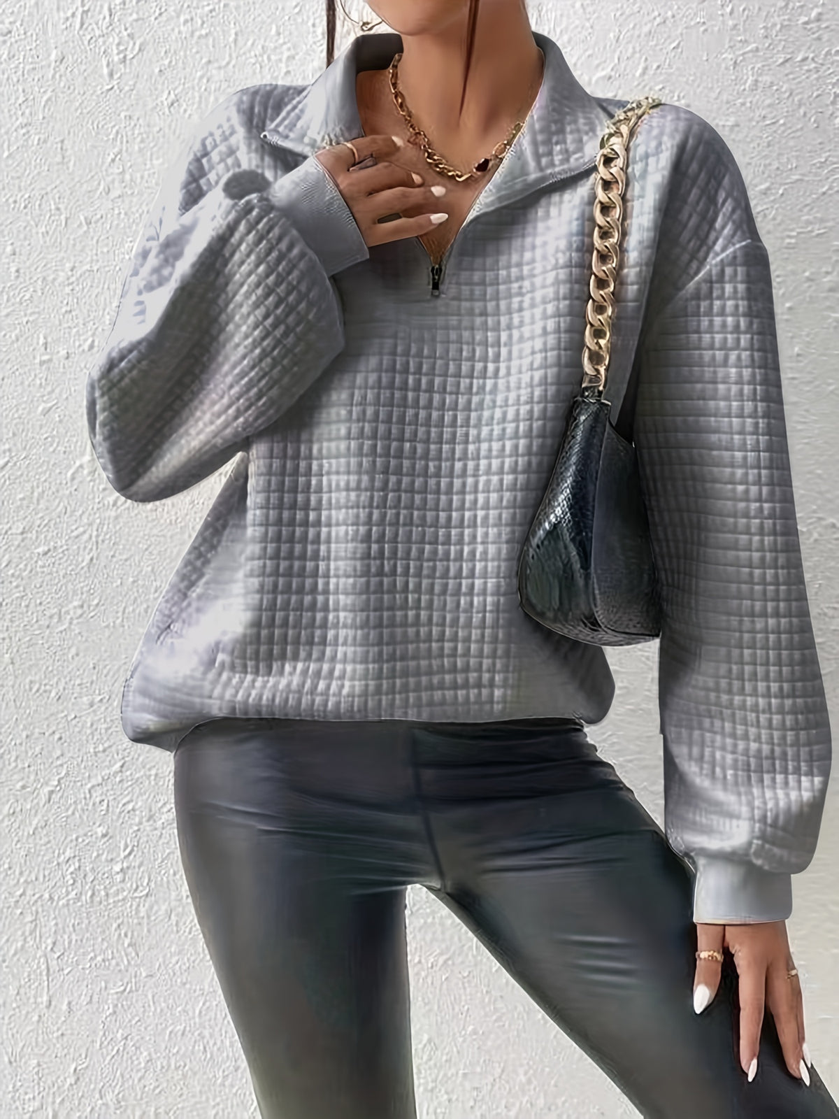 Eliane | Quarter Zip Sweater Waffle-Knit Pullover for Women