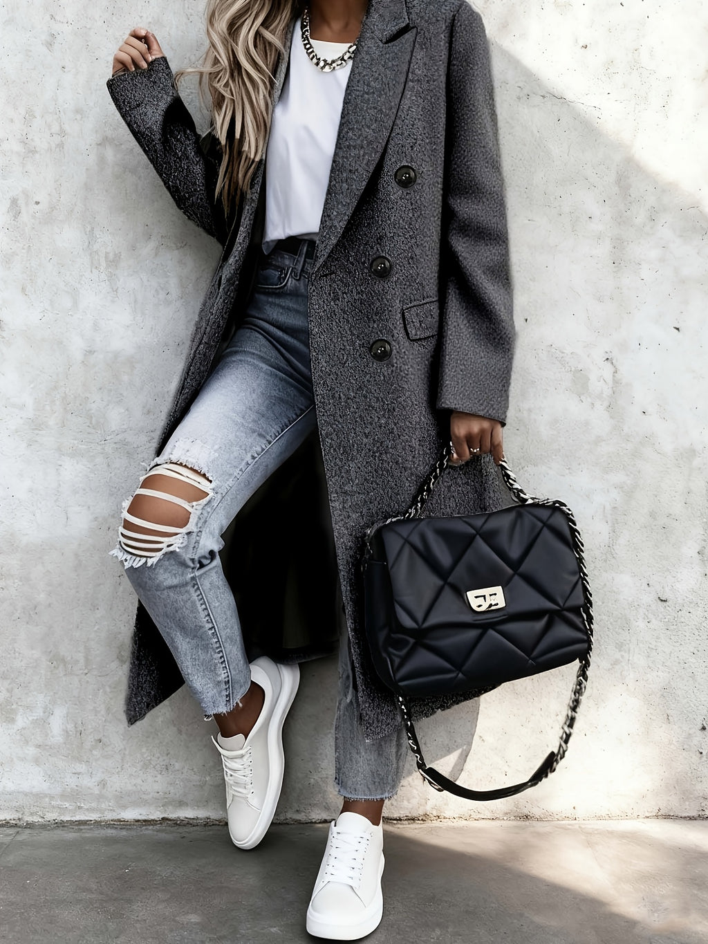 Benedikte | Double-Breasted Longline Tailored Coat for Women