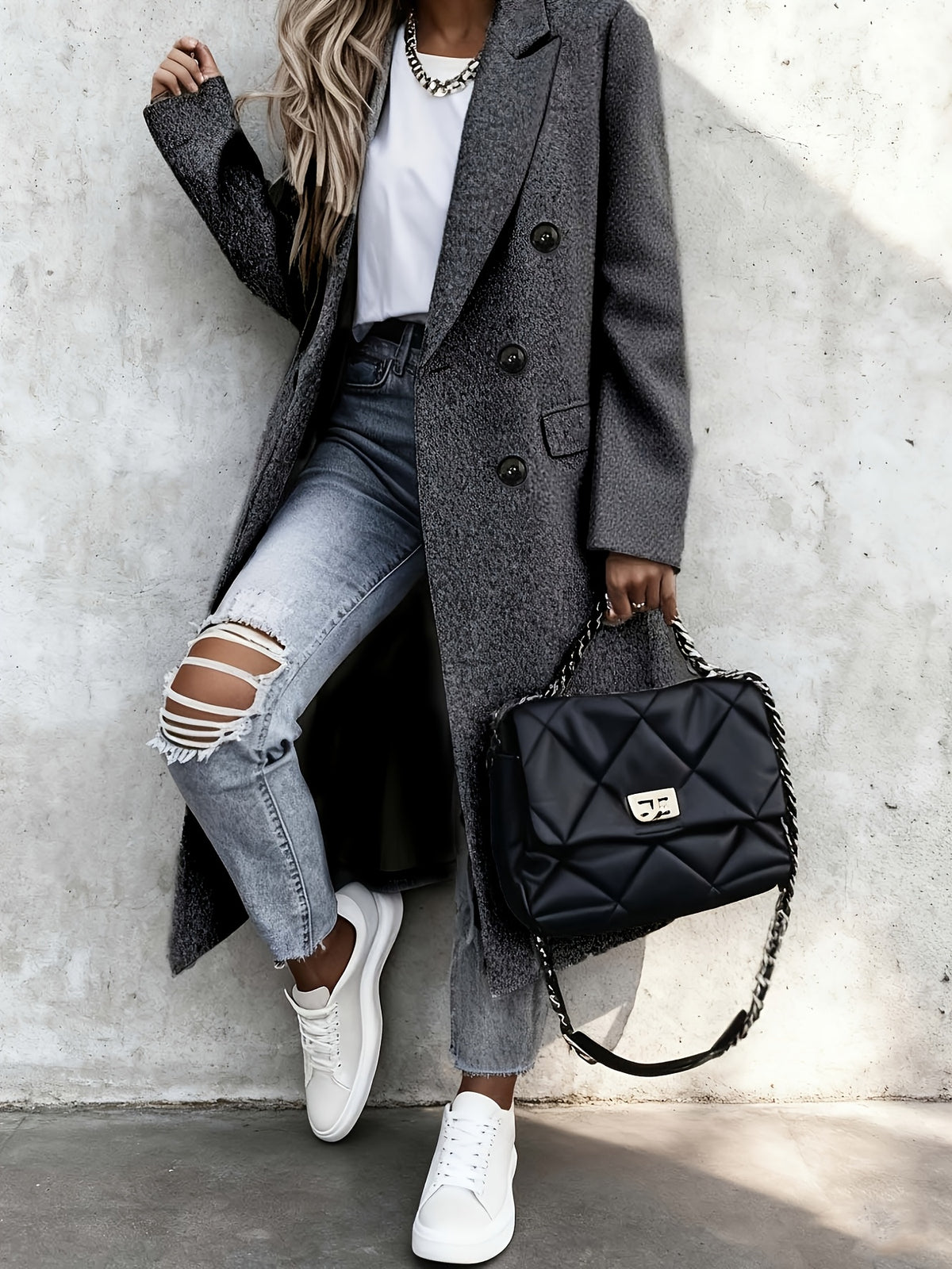 Benedikte | Double-Breasted Longline Tailored Coat for Women