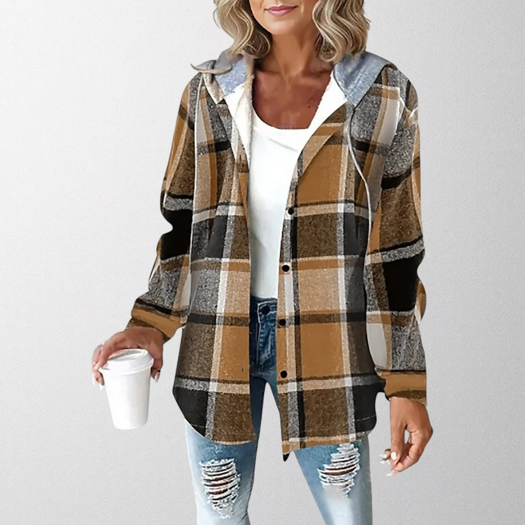 Nadelyn | Plaid Hooded Zip-Up Jacket with Side Pockets