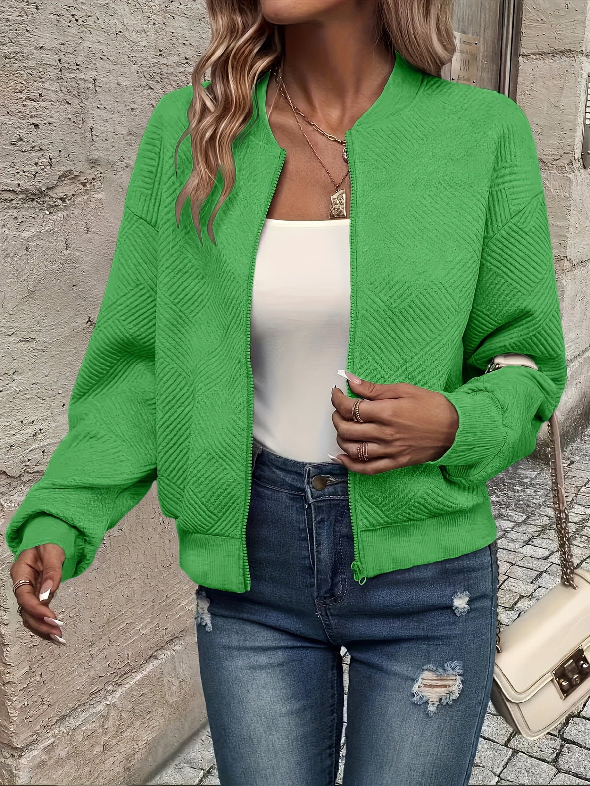 Chloé | Textured Quilted Zip-Up Bomber Jacket for Women