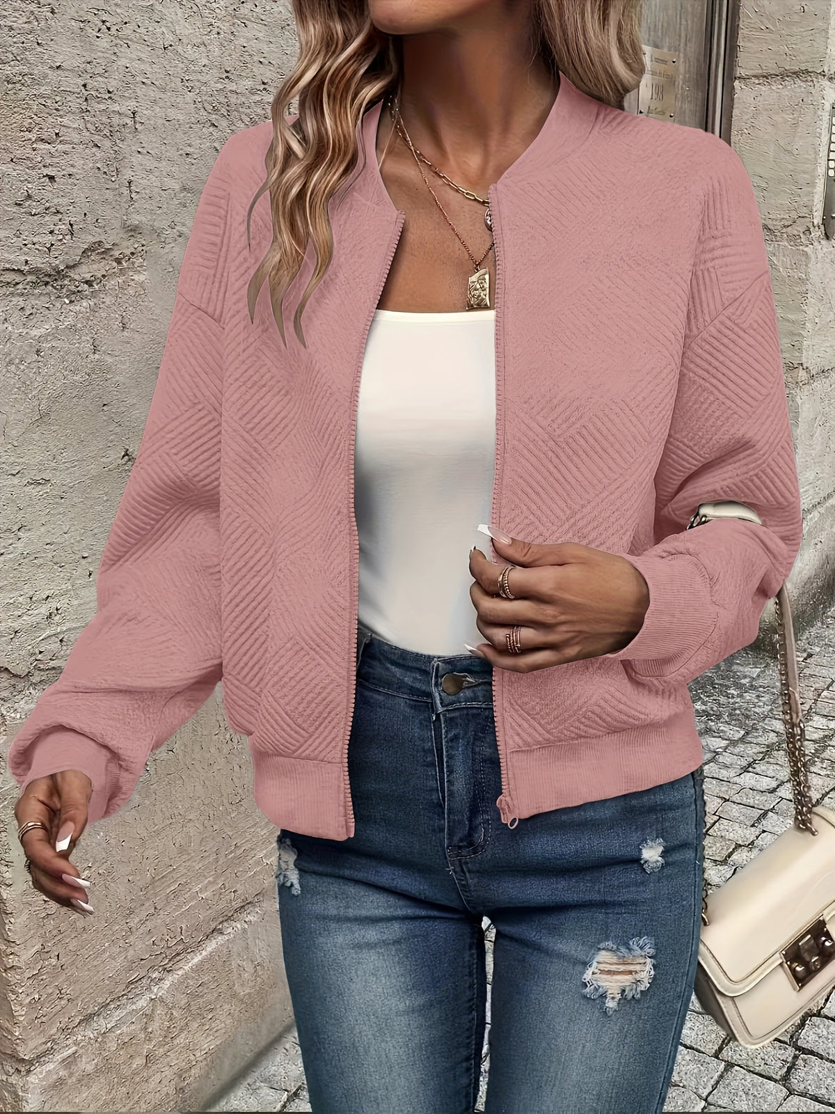 Chloé | Textured Quilted Zip-Up Bomber Jacket for Women