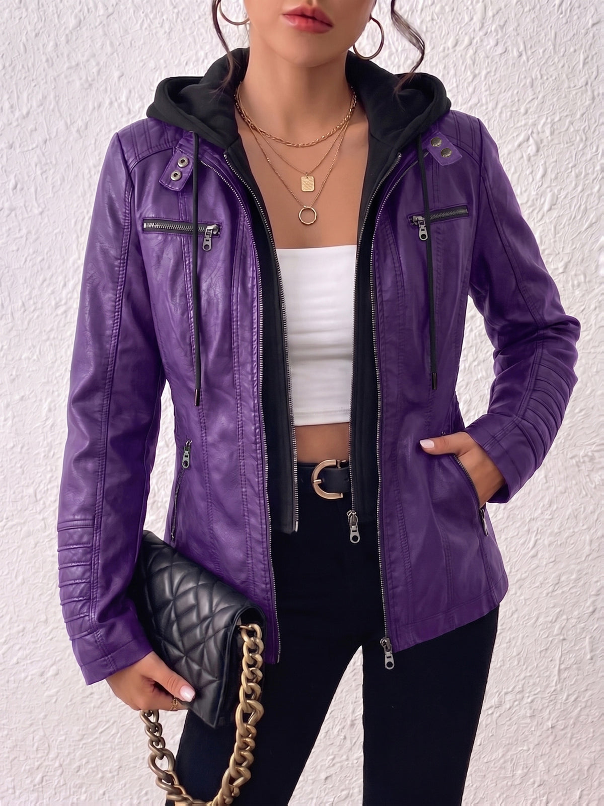 Bettina | Zip-Front Biker Jacket with Removable Hood for Women