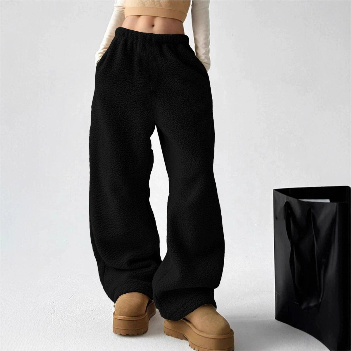 Aase | Textured Wide-Leg Fleece Pants for Women