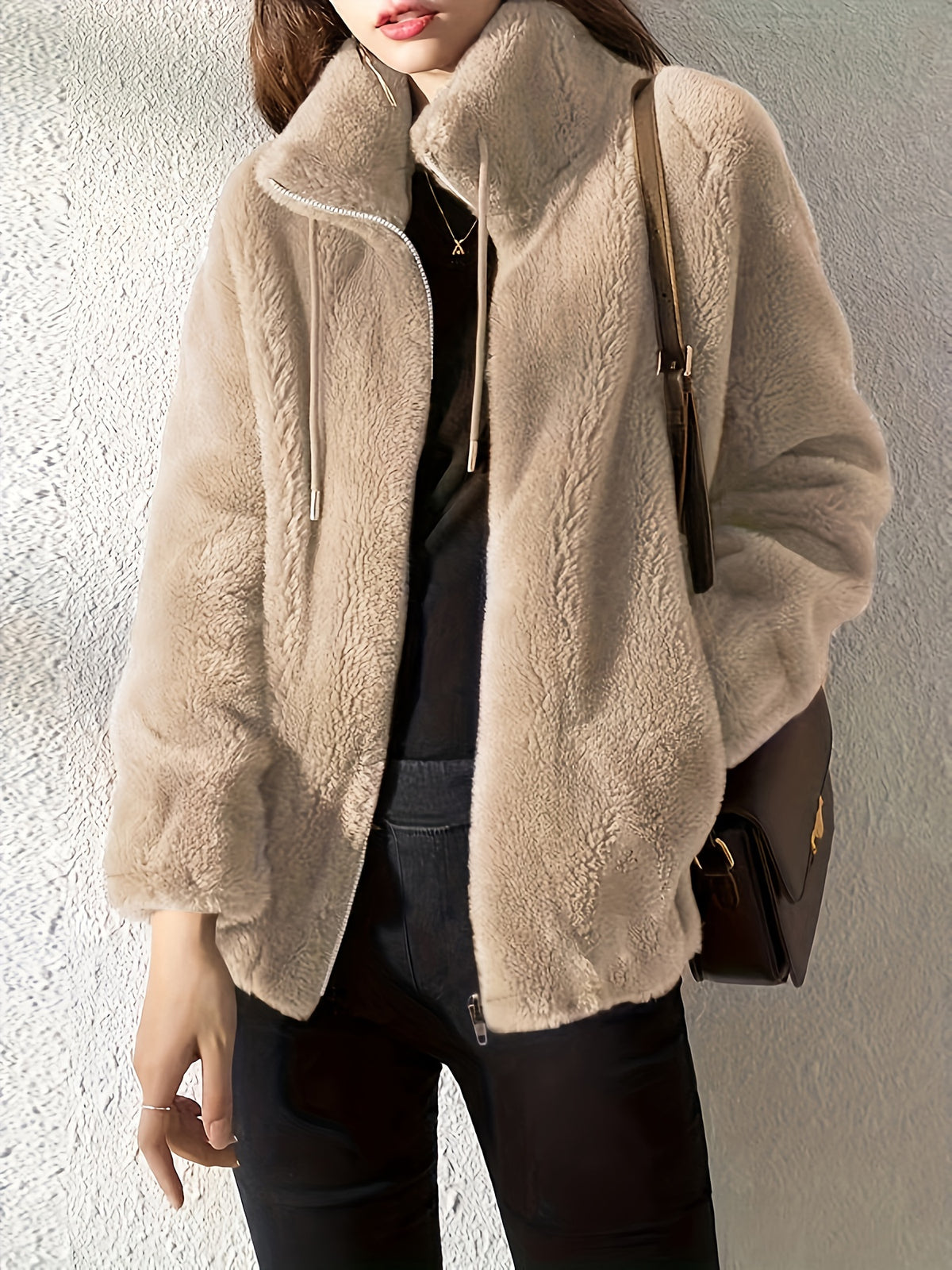 Cilla | Textured Sherpa Fleece Zip Jacket for Women