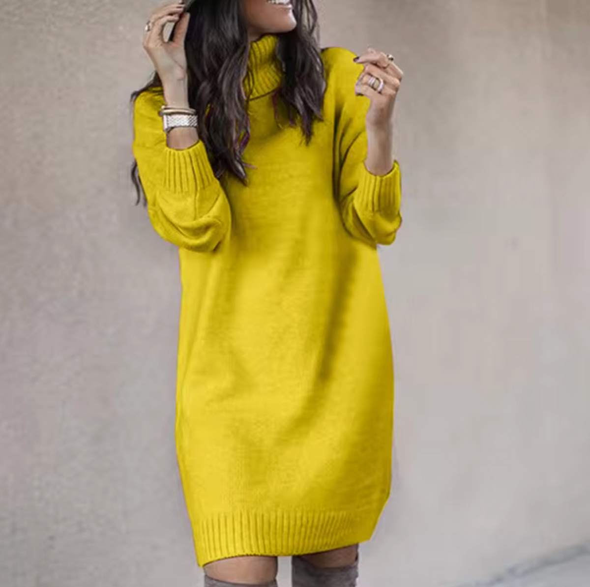 Hetty | Ribbed Knit Roll-Neck Sweater Dress for Women