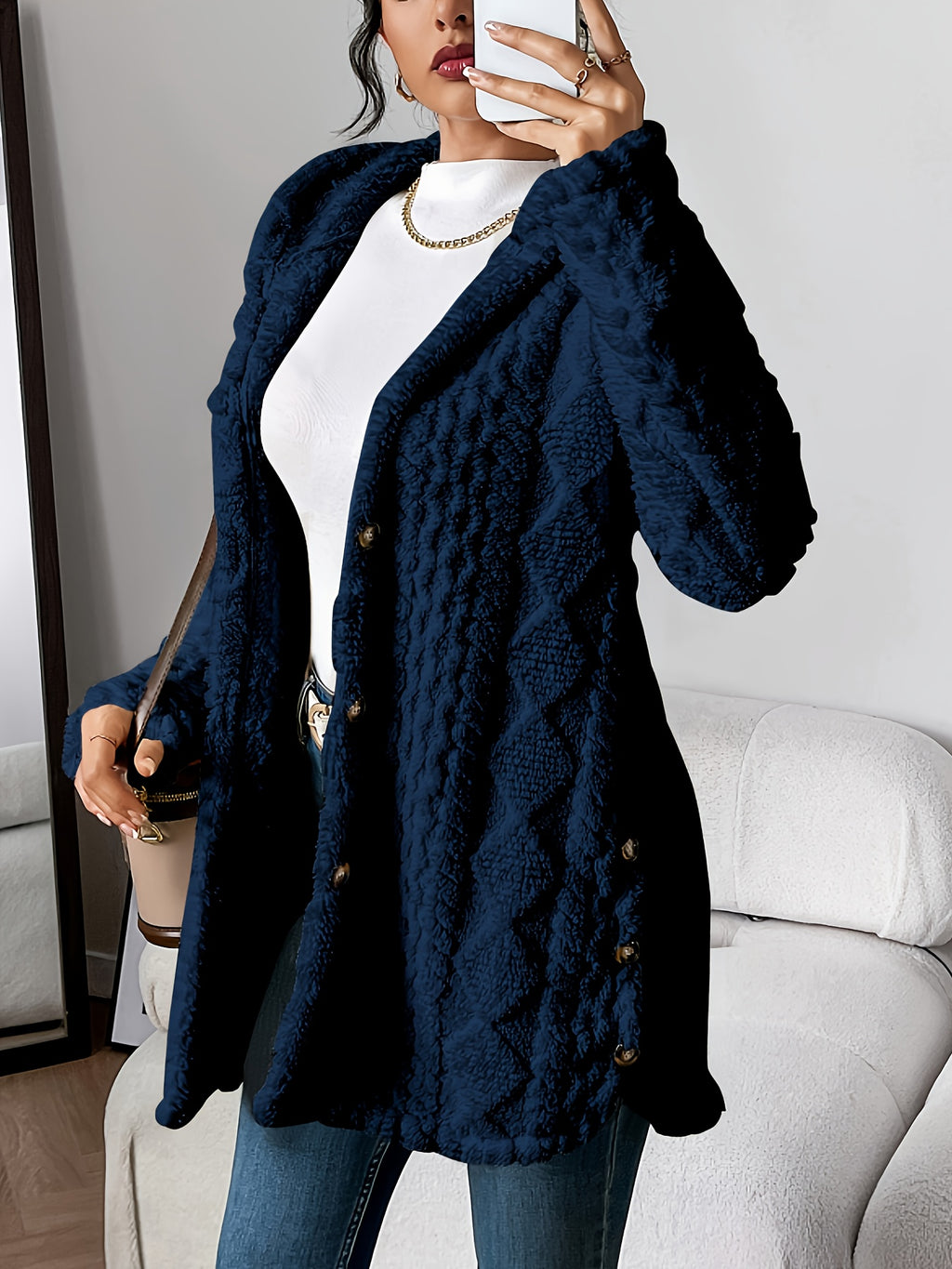 Christiane | Cable-Knit Textured Cardigan Coat with Hood