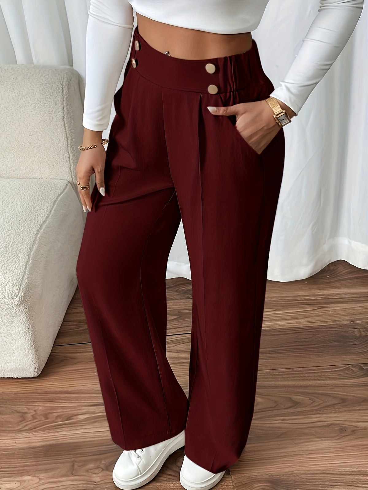 Vienne | Button-Front Wide Leg Trousers for Women