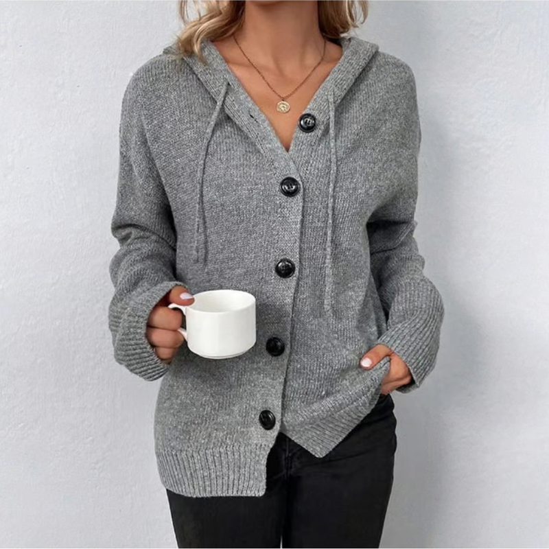 Alexa | Ribbed Hooded Button-Front Cardigan for Women