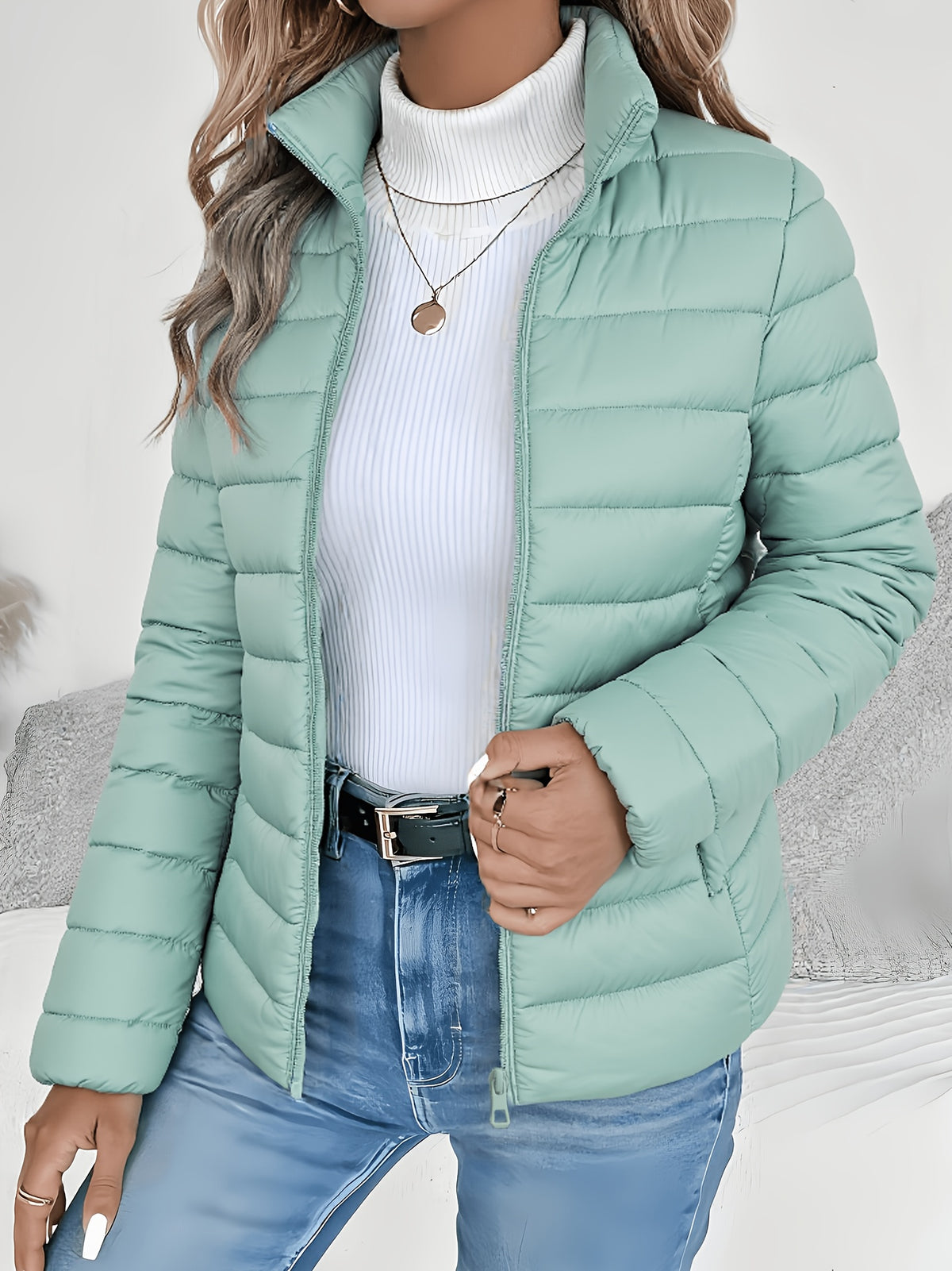 Brigitte | Quilted Stand Collar Zip-Front Puffer Jacket for Women