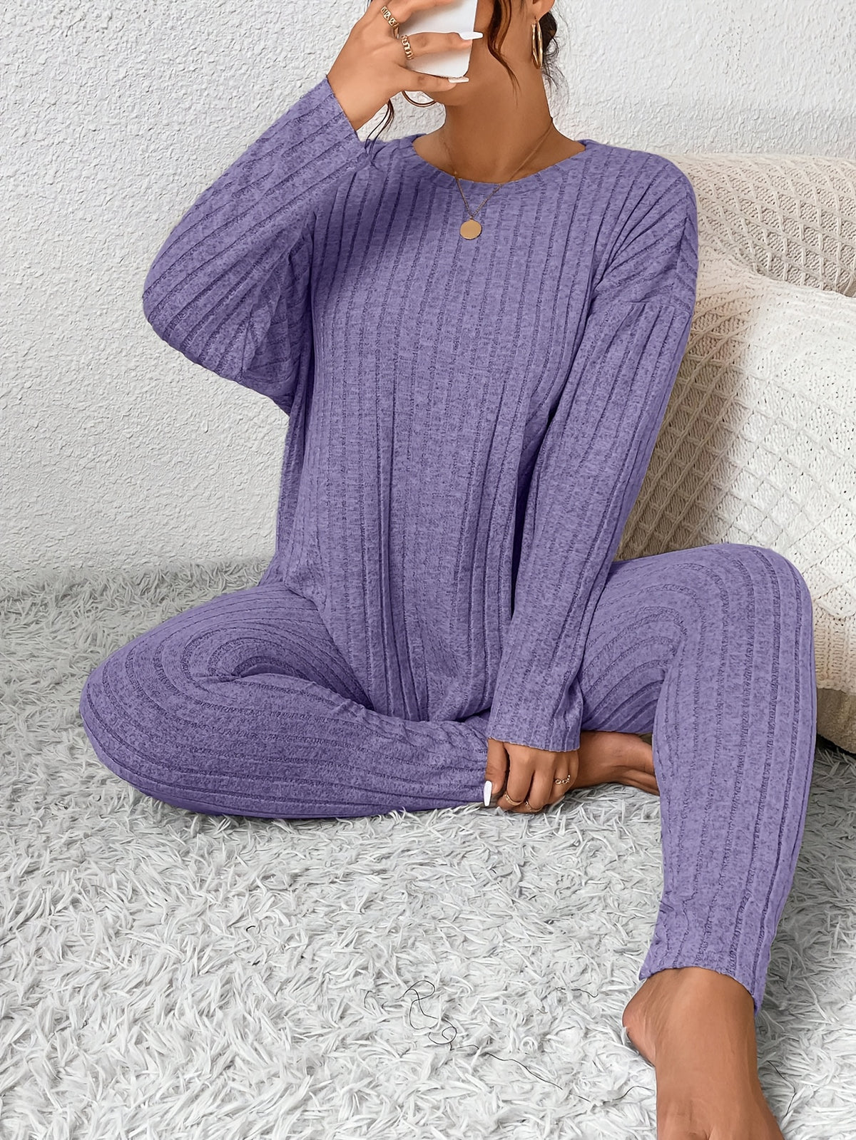 Gina | Ribbed Fleece Pajama Set with Long Sleeves for Women