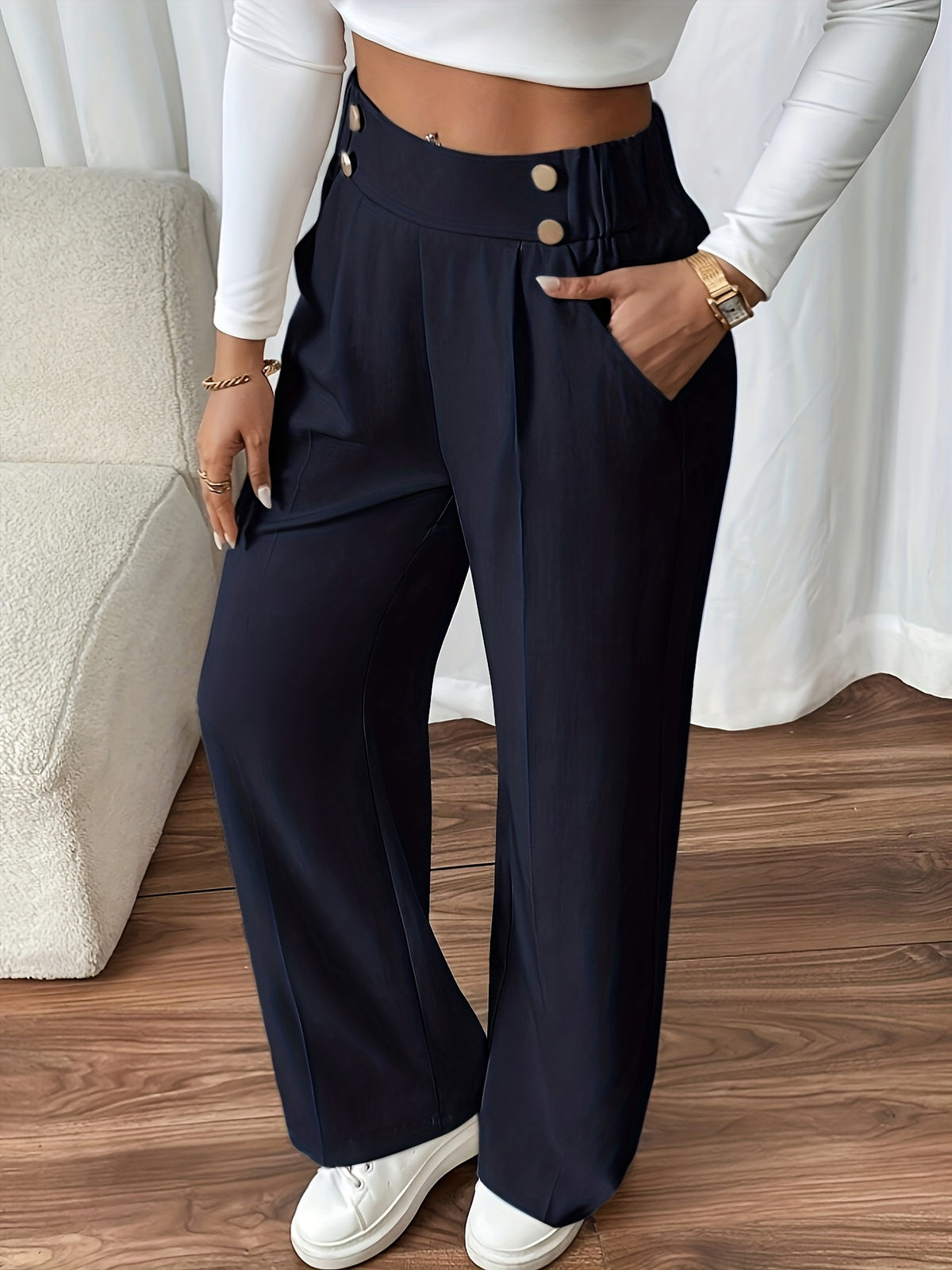 Vienne | Button-Front Wide Leg Trousers for Women