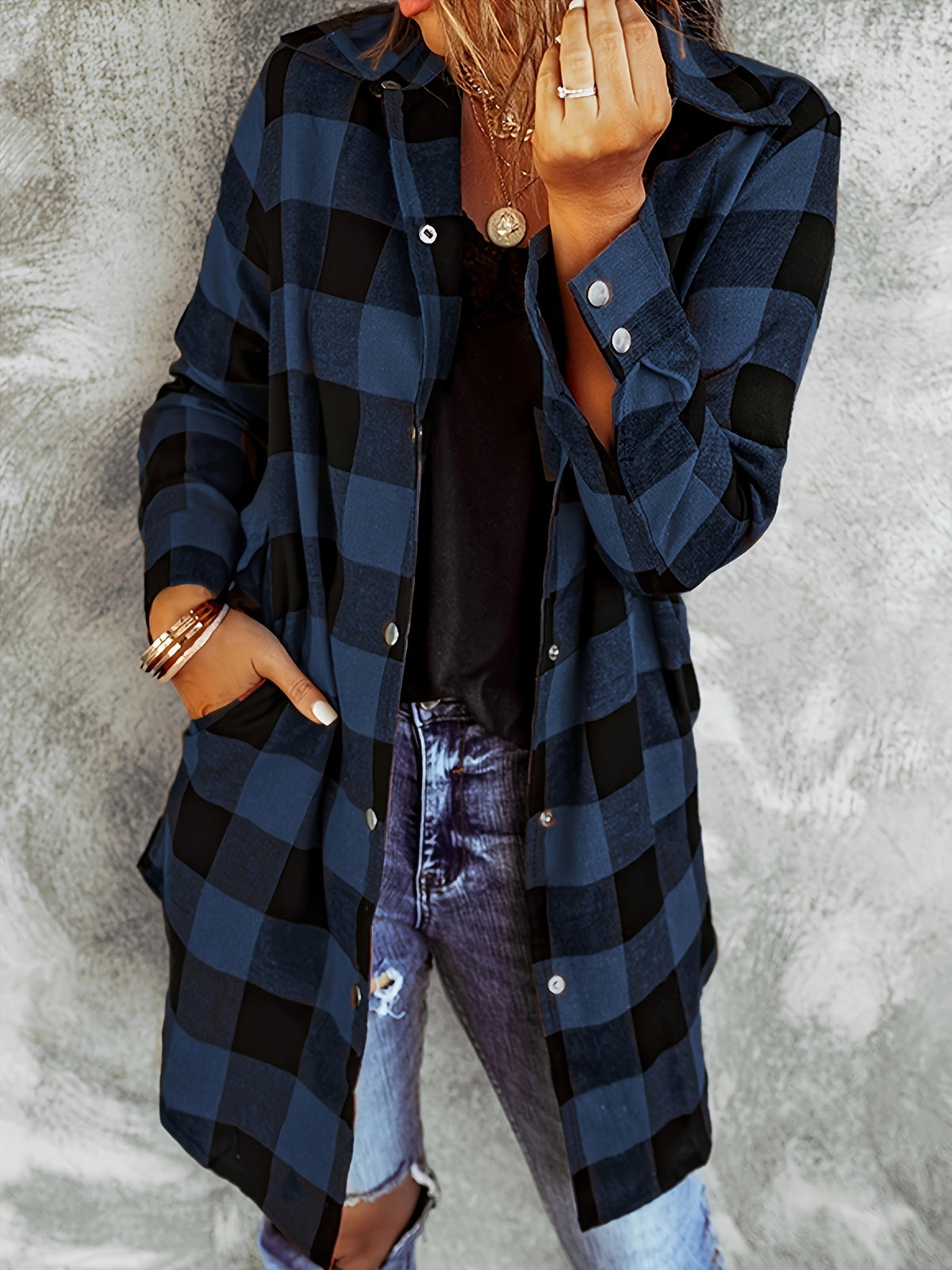 Asta | Plaid Longline Shacket with Pockets for Women