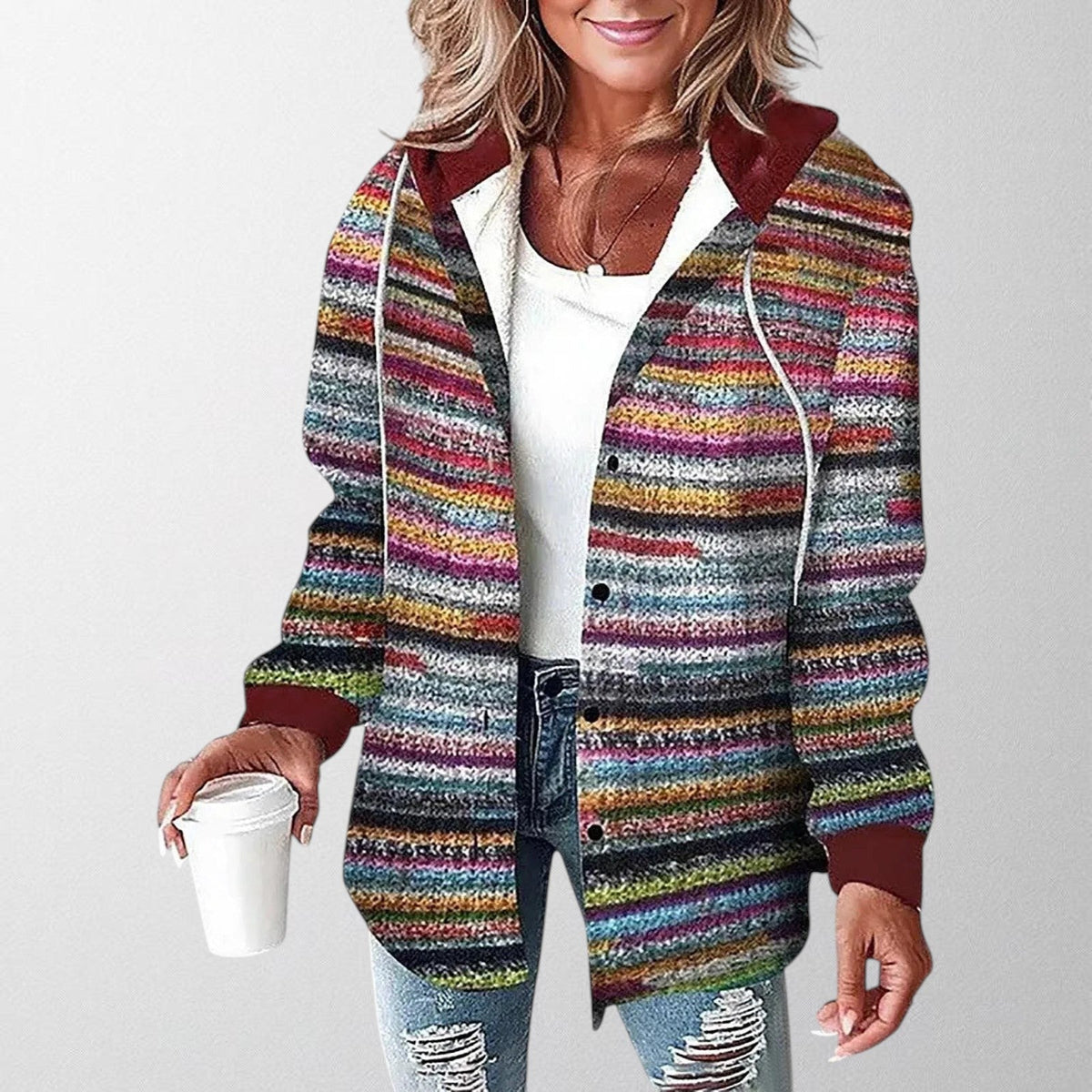 Nadelyn | Plaid Hooded Zip-Up Jacket with Side Pockets