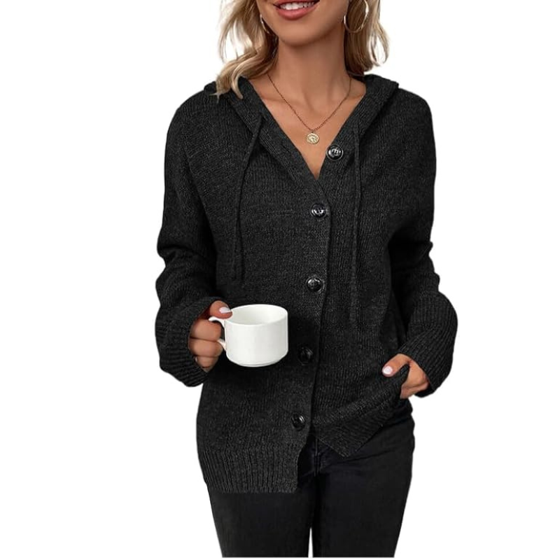 Alexa | Ribbed Hooded Button-Front Cardigan for Women