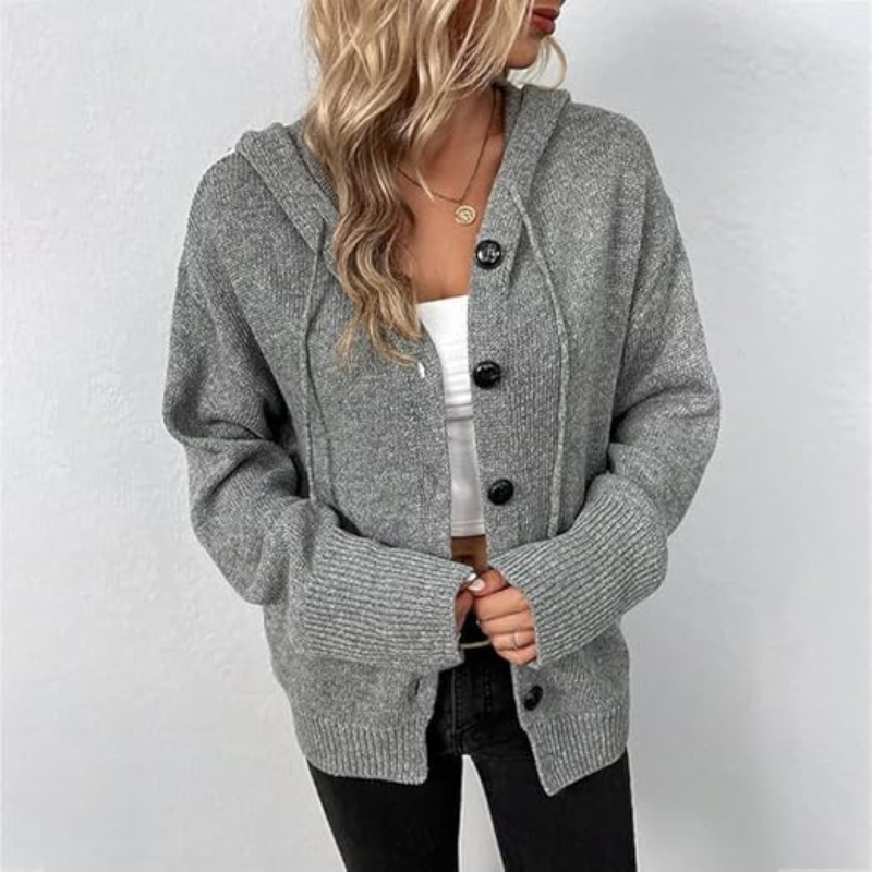 Alexa | Ribbed Hooded Button-Front Cardigan for Women