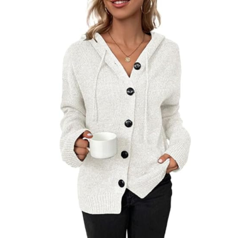 Alexa | Ribbed Hooded Button-Front Cardigan for Women
