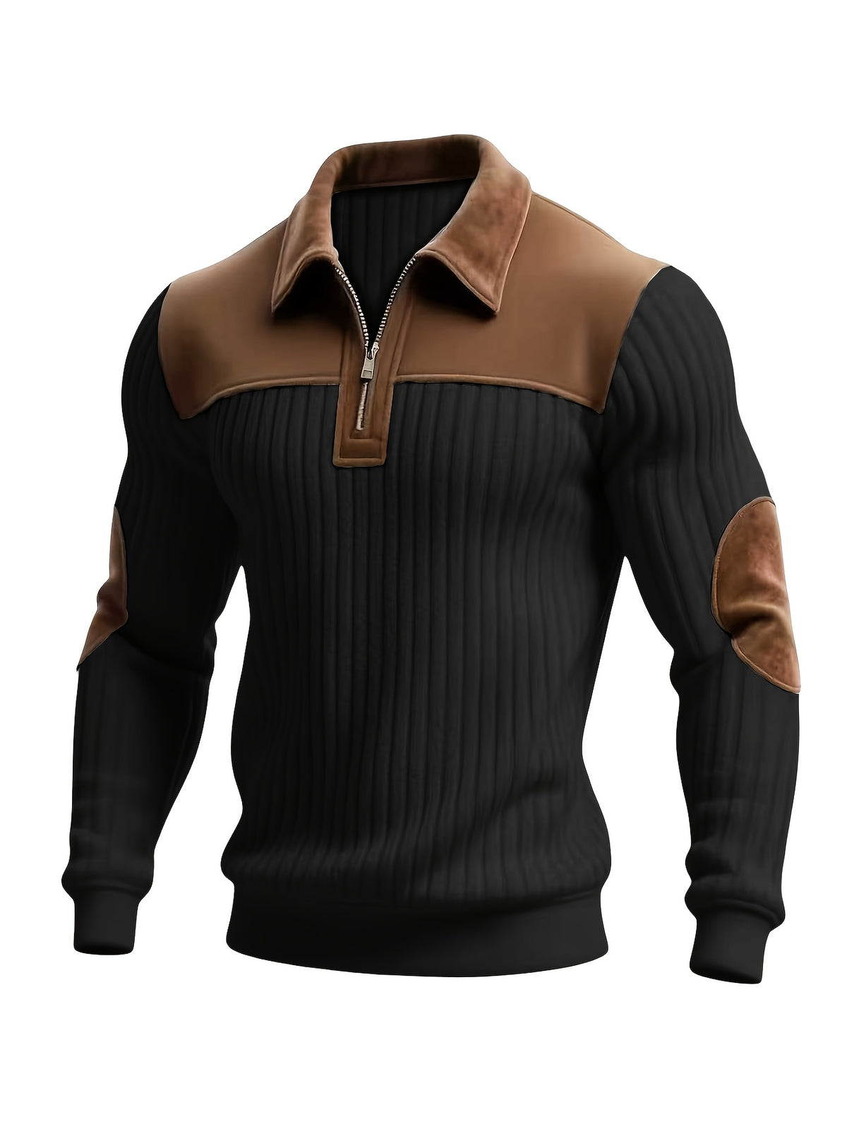 Reid | Color-Block Ribbed Quarter Zip Sweater for Men