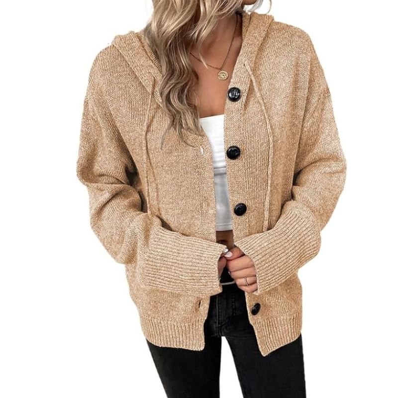 Alexa | Ribbed Hooded Button-Front Cardigan for Women