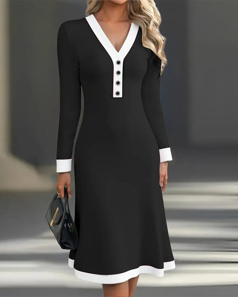 Noelani | V-Neck Long Sleeve Dress with Button Front for Women