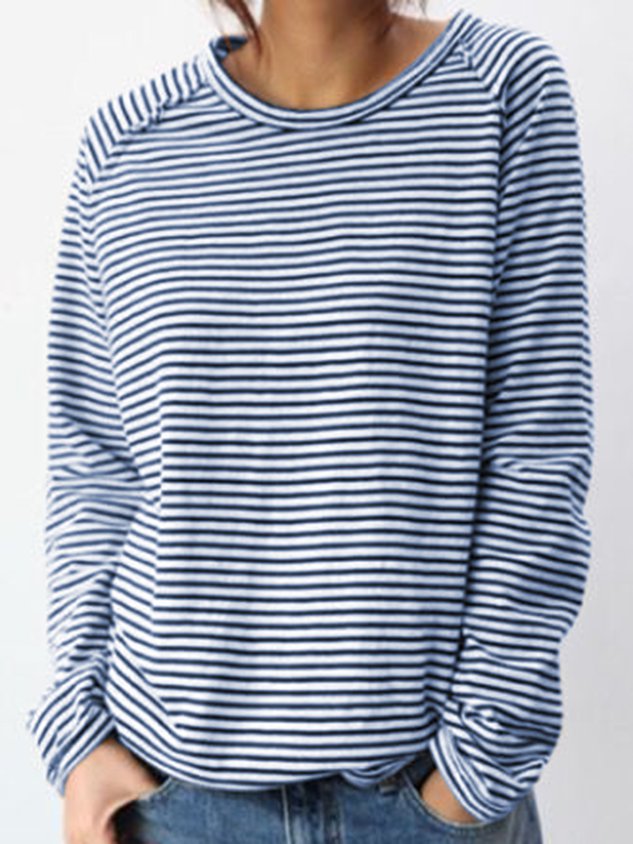 Corinne | Striped Crew Neck Long Sleeve Top for Women
