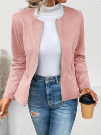 Claudia | Collarless Zip-Front Fitted Blazer Jacket for Women