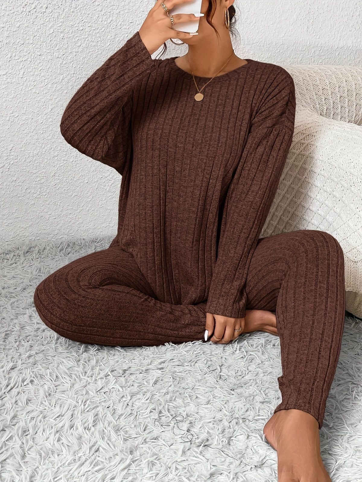 Gina | Ribbed Fleece Pajama Set with Long Sleeves for Women