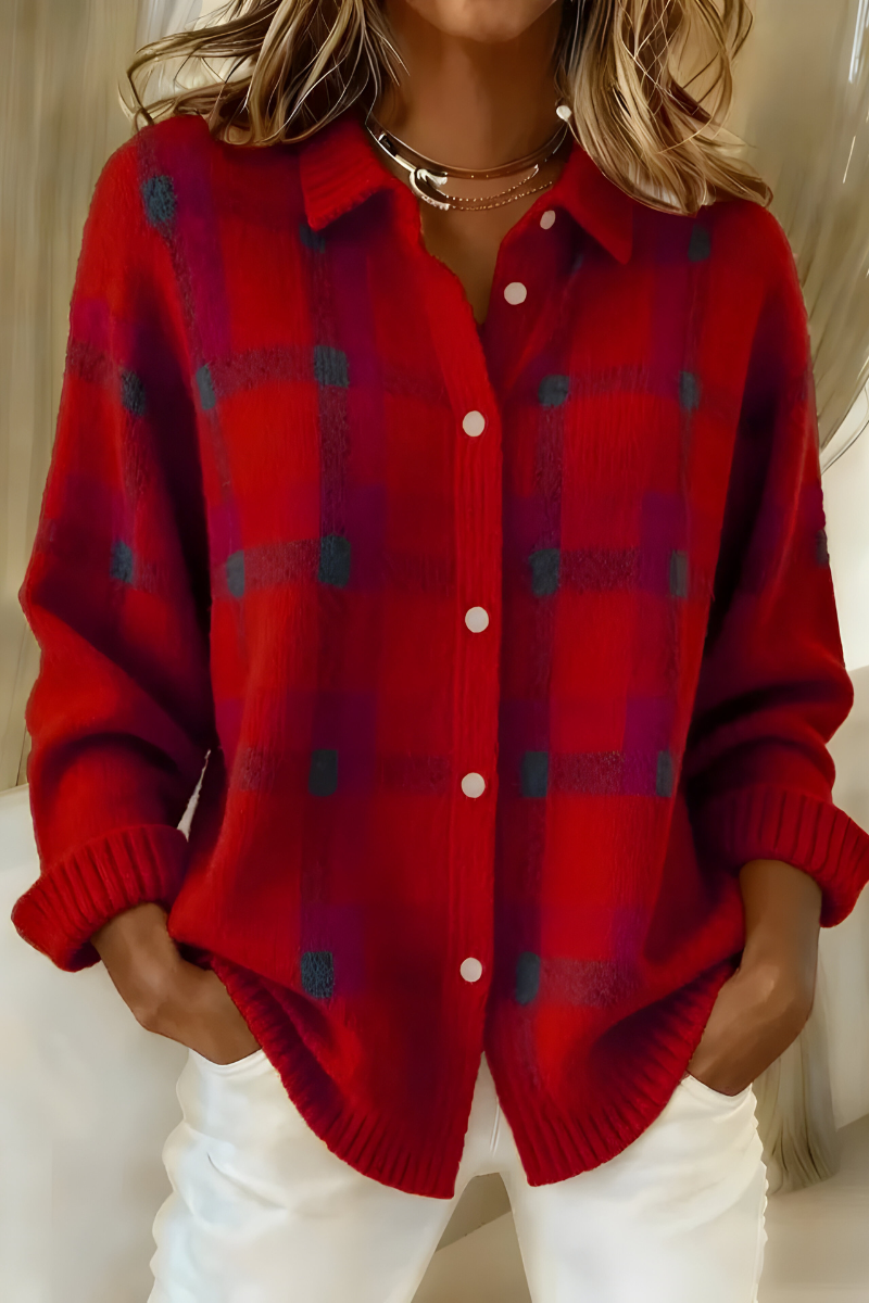 Reyva | Checked Ribbed Knit Cardigan for Women