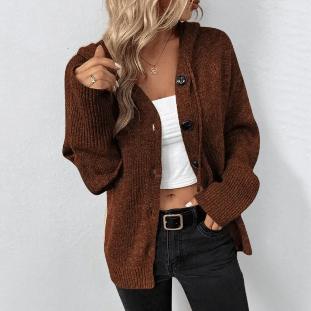 Alexa | Ribbed Hooded Button-Front Cardigan for Women