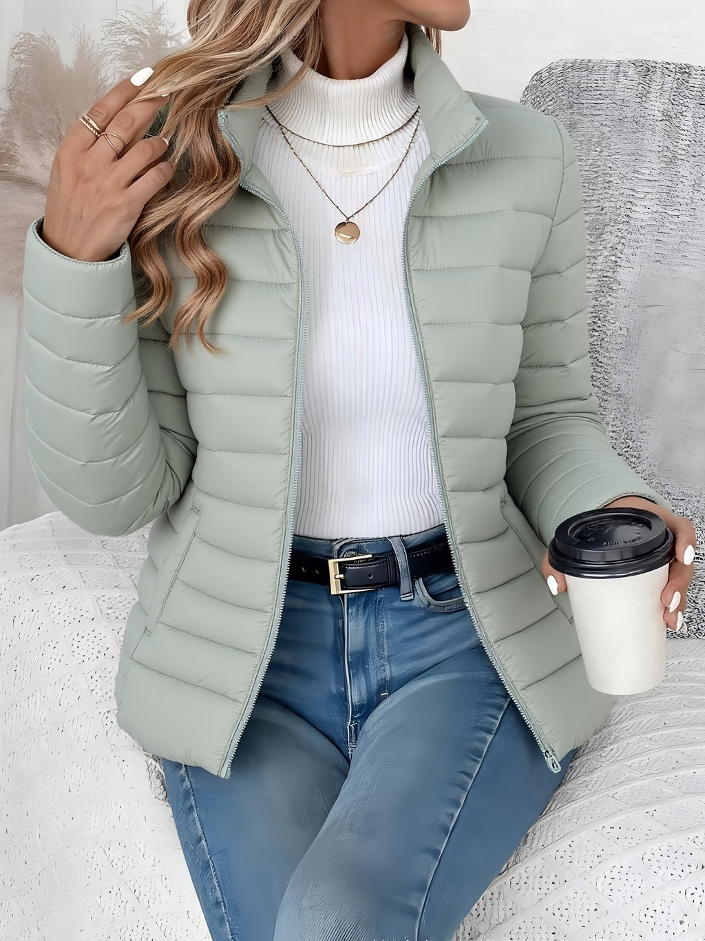 Brigitte | Quilted Stand Collar Zip-Front Puffer Jacket for Women