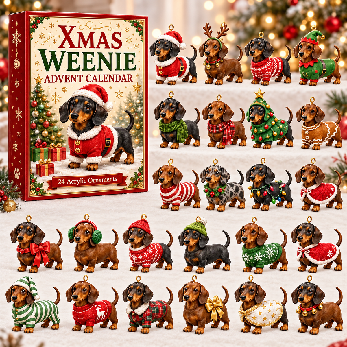 Dachshund Advent Calendar Christmas Gift Ornament Set