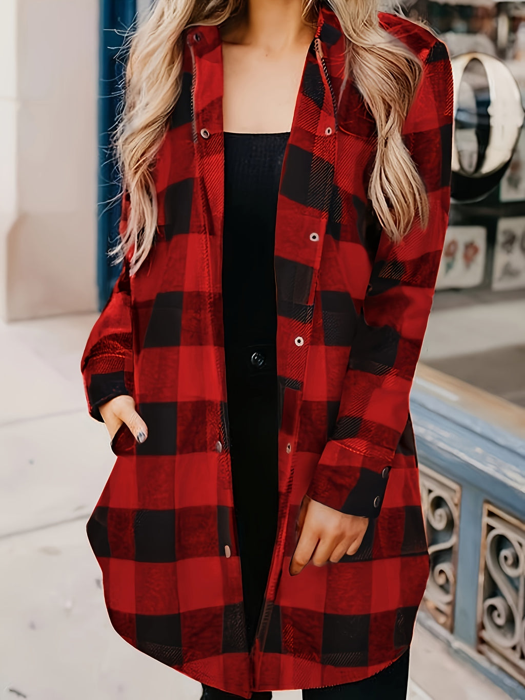 Asta | Plaid Longline Shacket with Pockets for Women