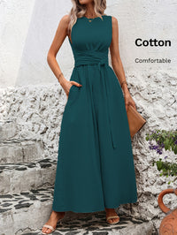 Caroline | Belted Wrap-Waist Sleeveless Maxi Dress for Women