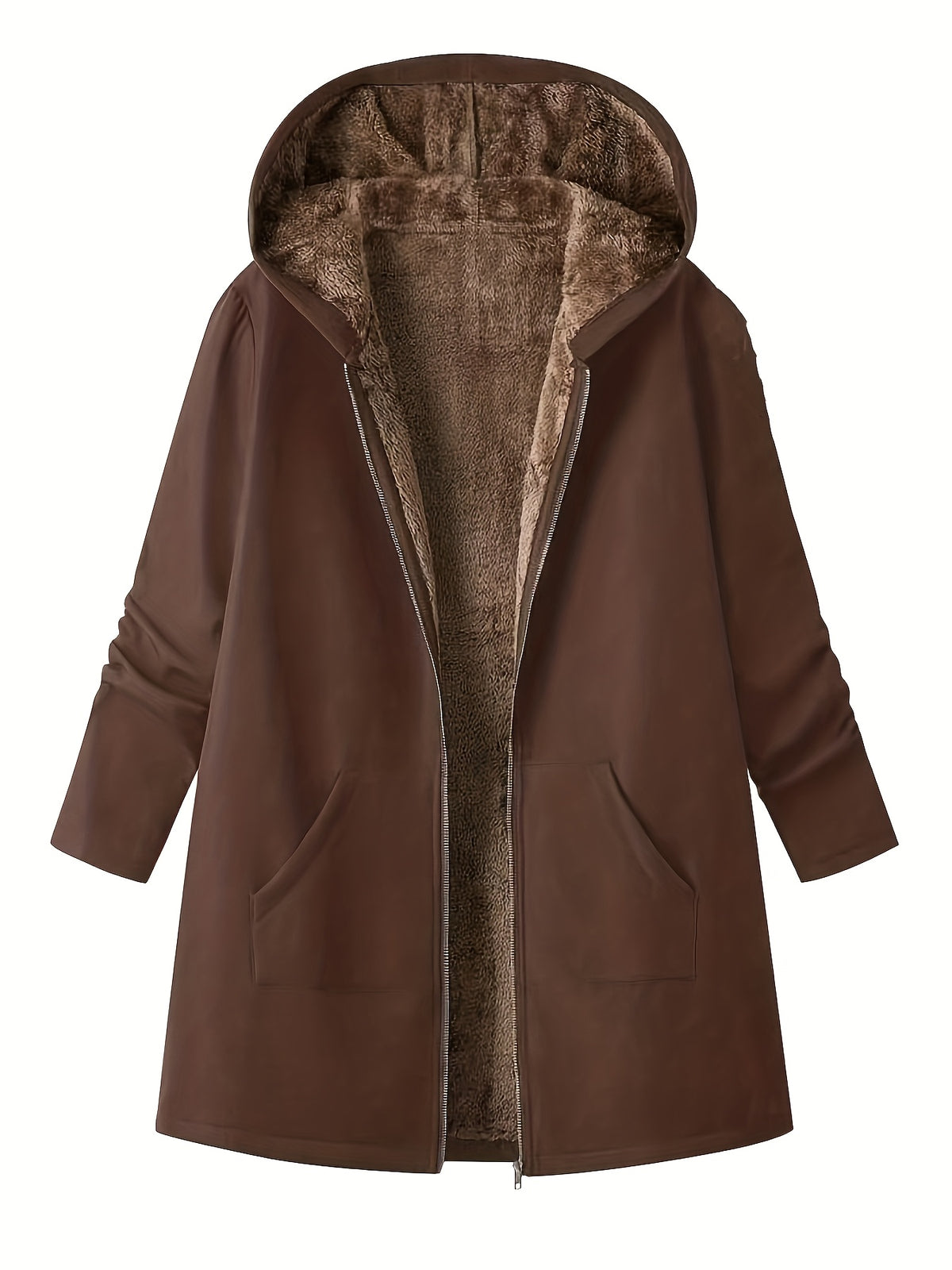 Bodil | Longline Hooded Fleece-Lined Open-Front Coat for Women